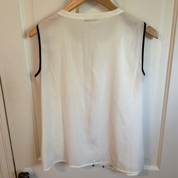 Calvin Klein // Cream Sleeveless Blouse with Black Trim - Picture 3 of 4